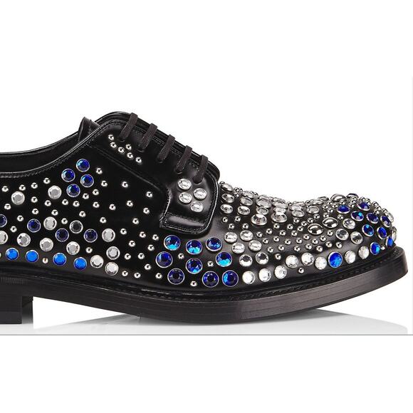 $2,750 NIB Prada Black Stud & Rhinestones Sparkling Leather Oxfords Shoes 8 D
